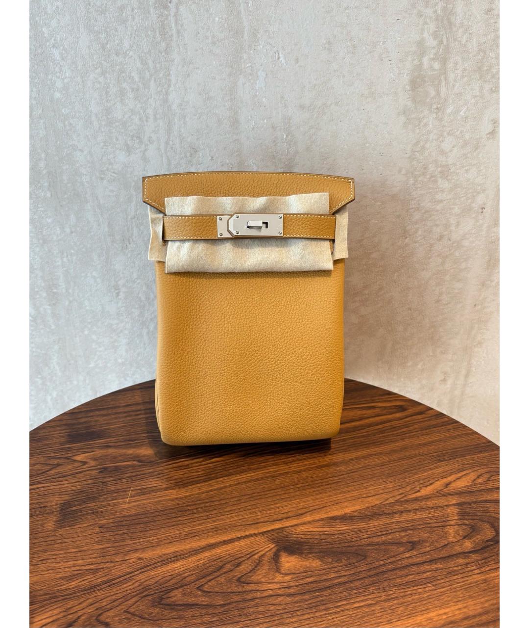 HERMES Горчичная кожаная сумка через плечо, фото 4