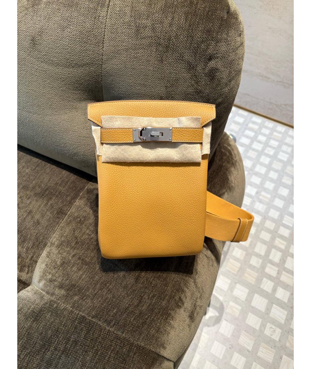 HERMES Горчичная кожаная сумка через плечо, фото 2