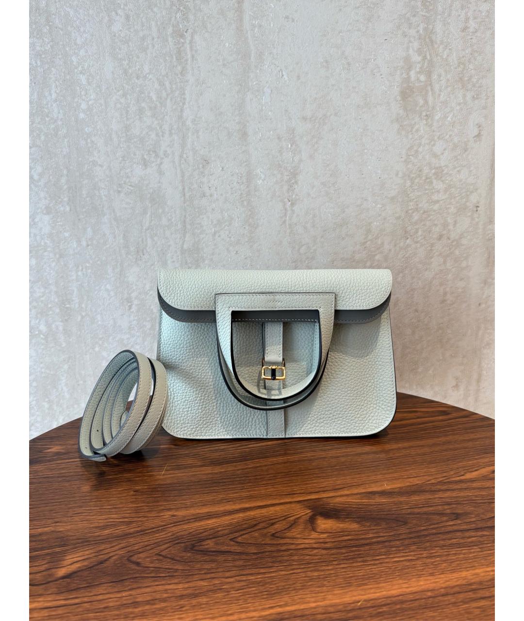 HERMES Серая кожаная сумка с короткими ручками, фото 6