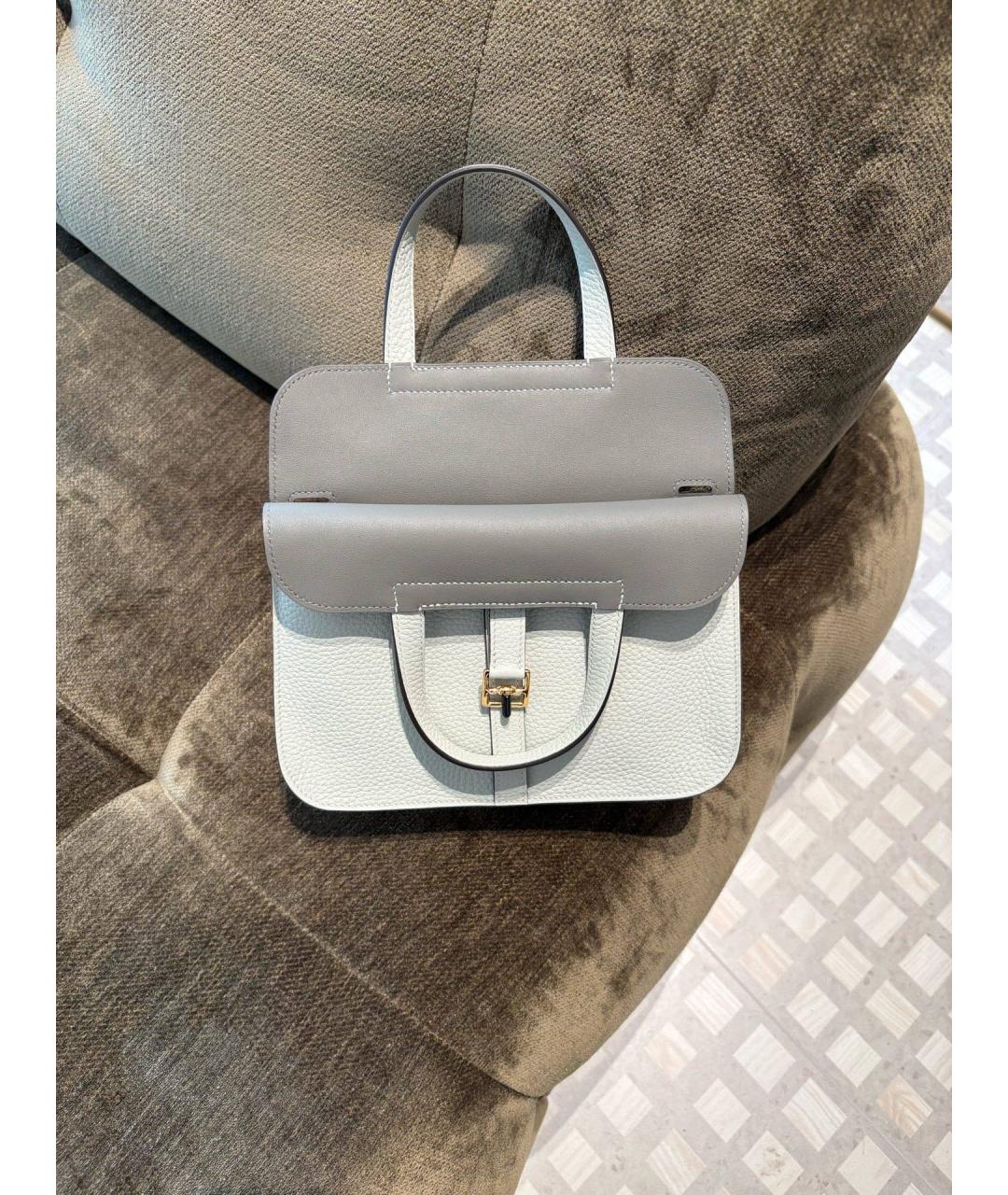 HERMES Серая кожаная сумка с короткими ручками, фото 4