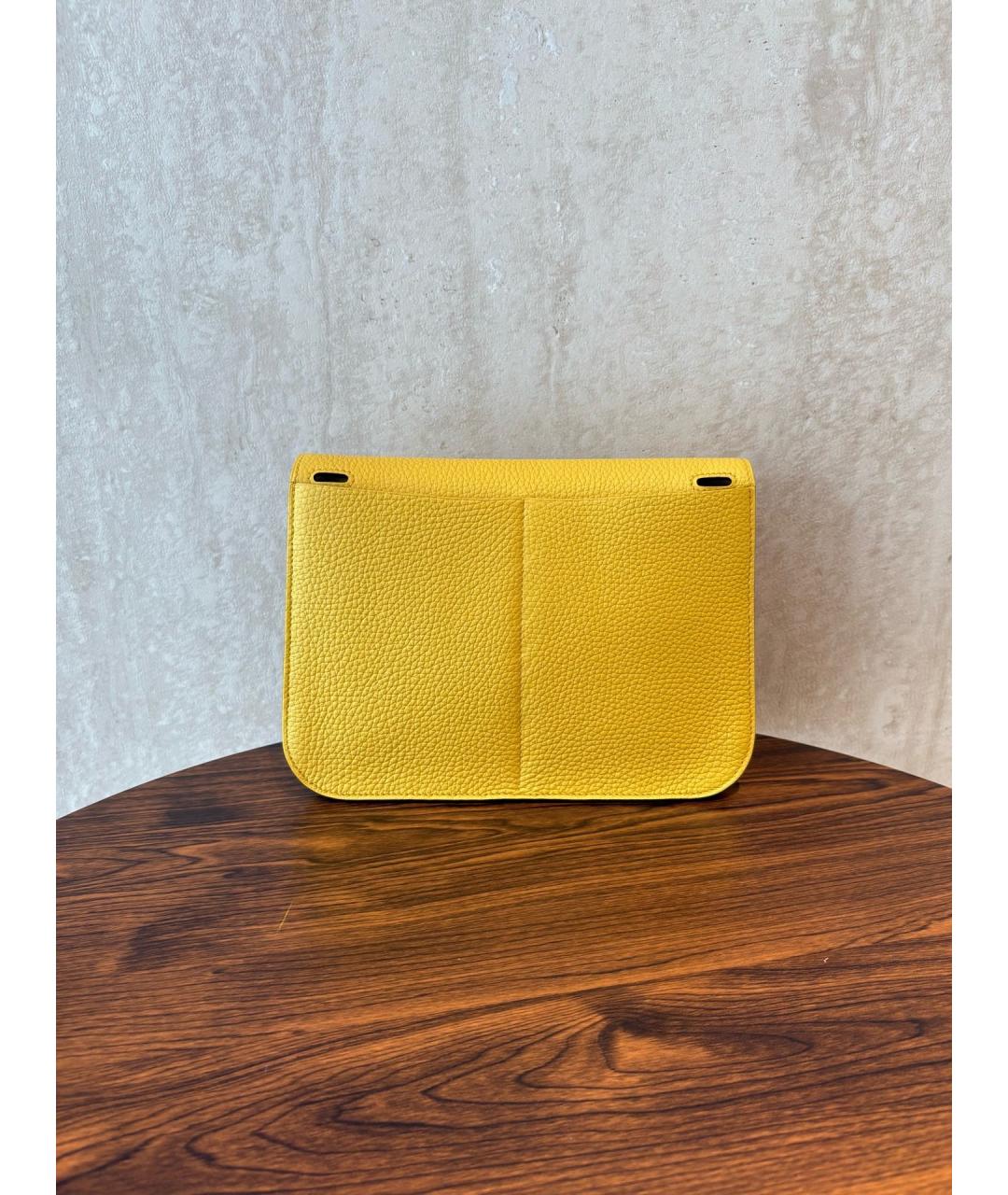 HERMES Желтая кожаная сумка с короткими ручками, фото 5