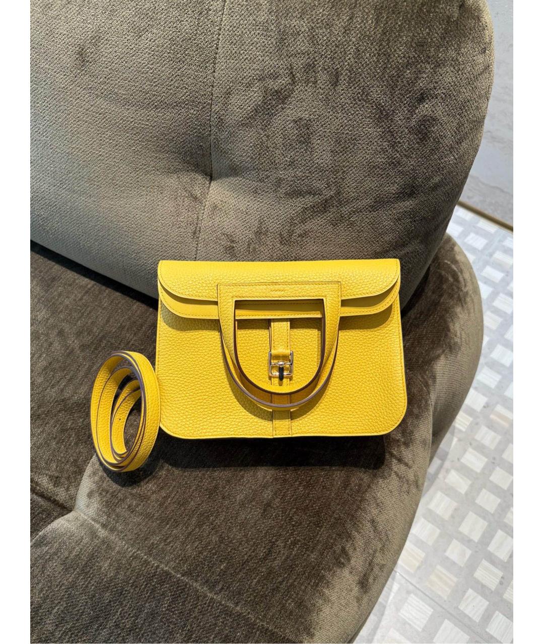 HERMES Желтая кожаная сумка с короткими ручками, фото 6