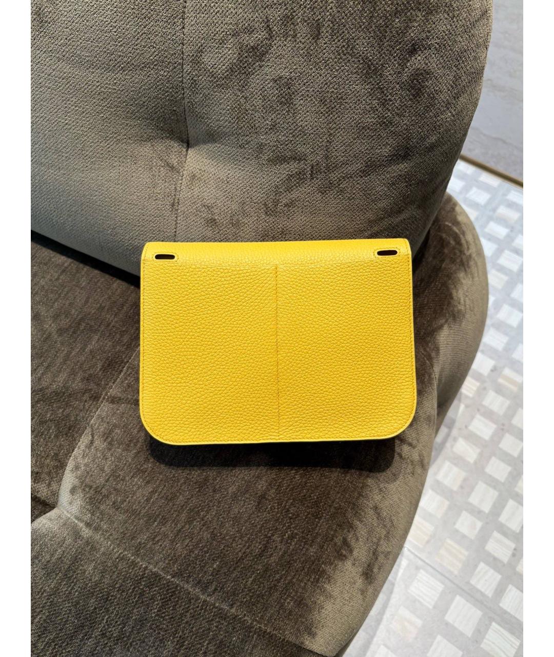 HERMES Желтая кожаная сумка с короткими ручками, фото 3