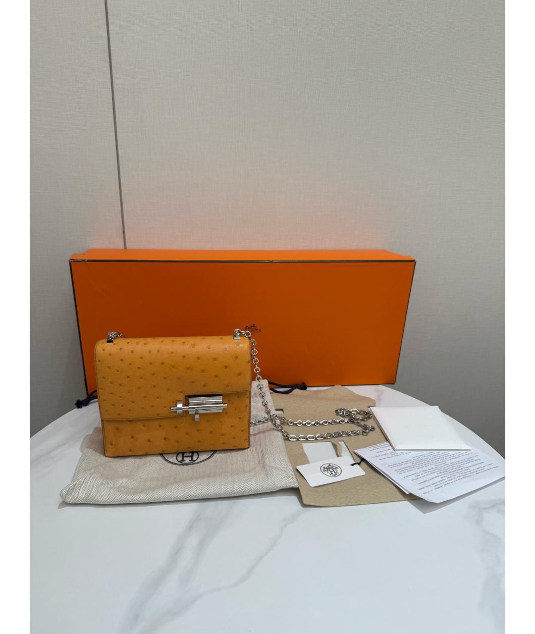 HERMES Желтая кожаная сумка через плечо, фото 7