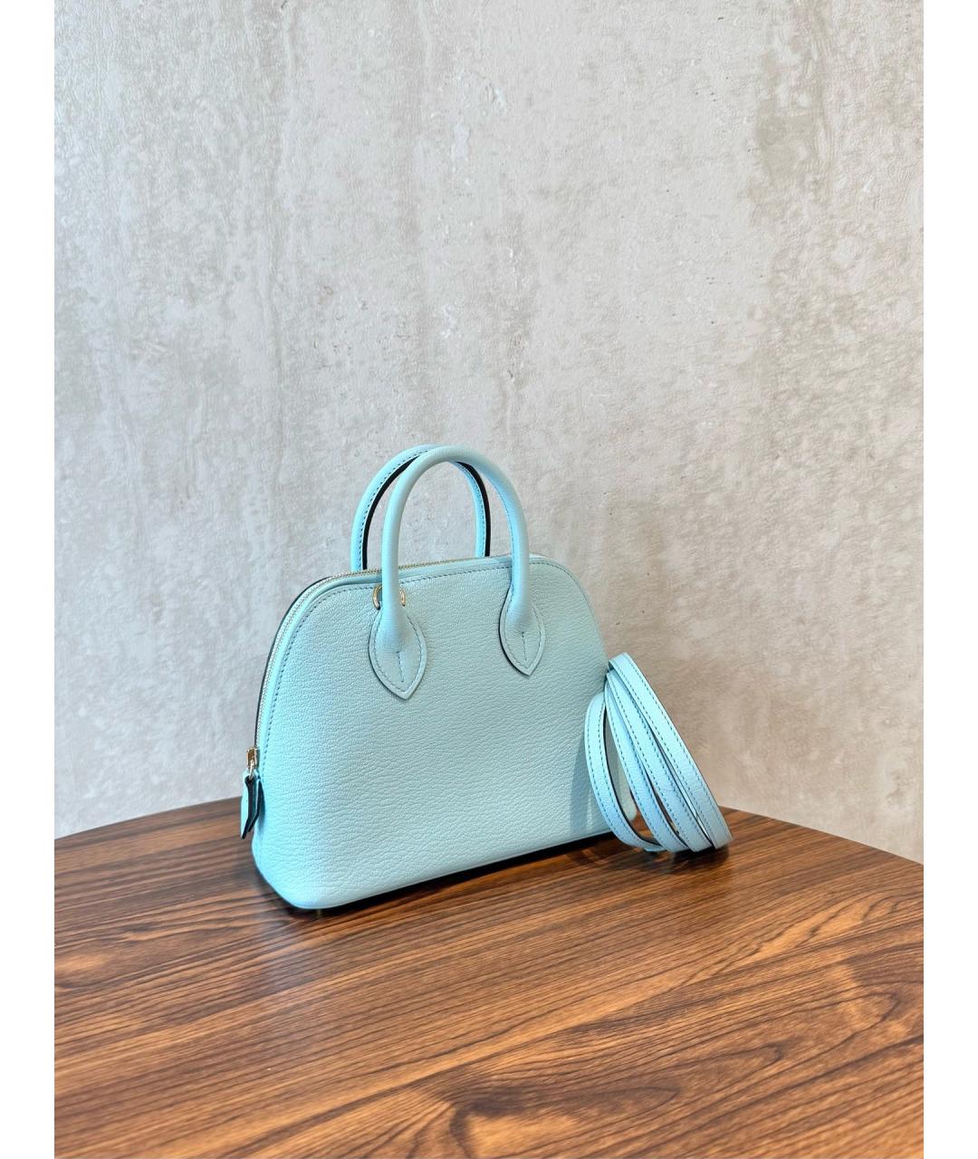 HERMES Голубая кожаная сумка с короткими ручками, фото 4