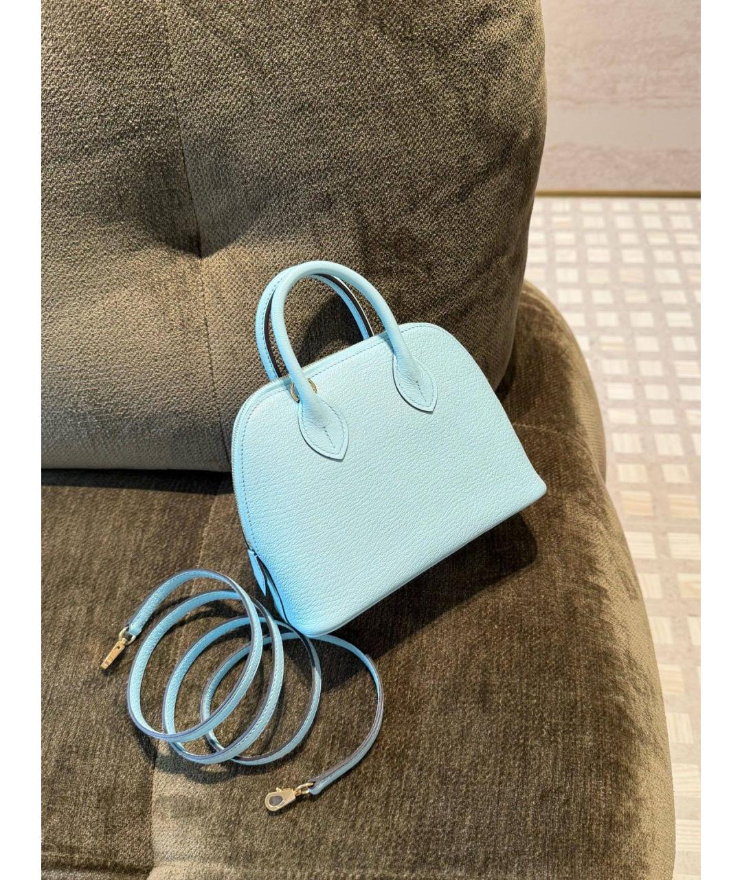 HERMES Голубая кожаная сумка с короткими ручками, фото 2