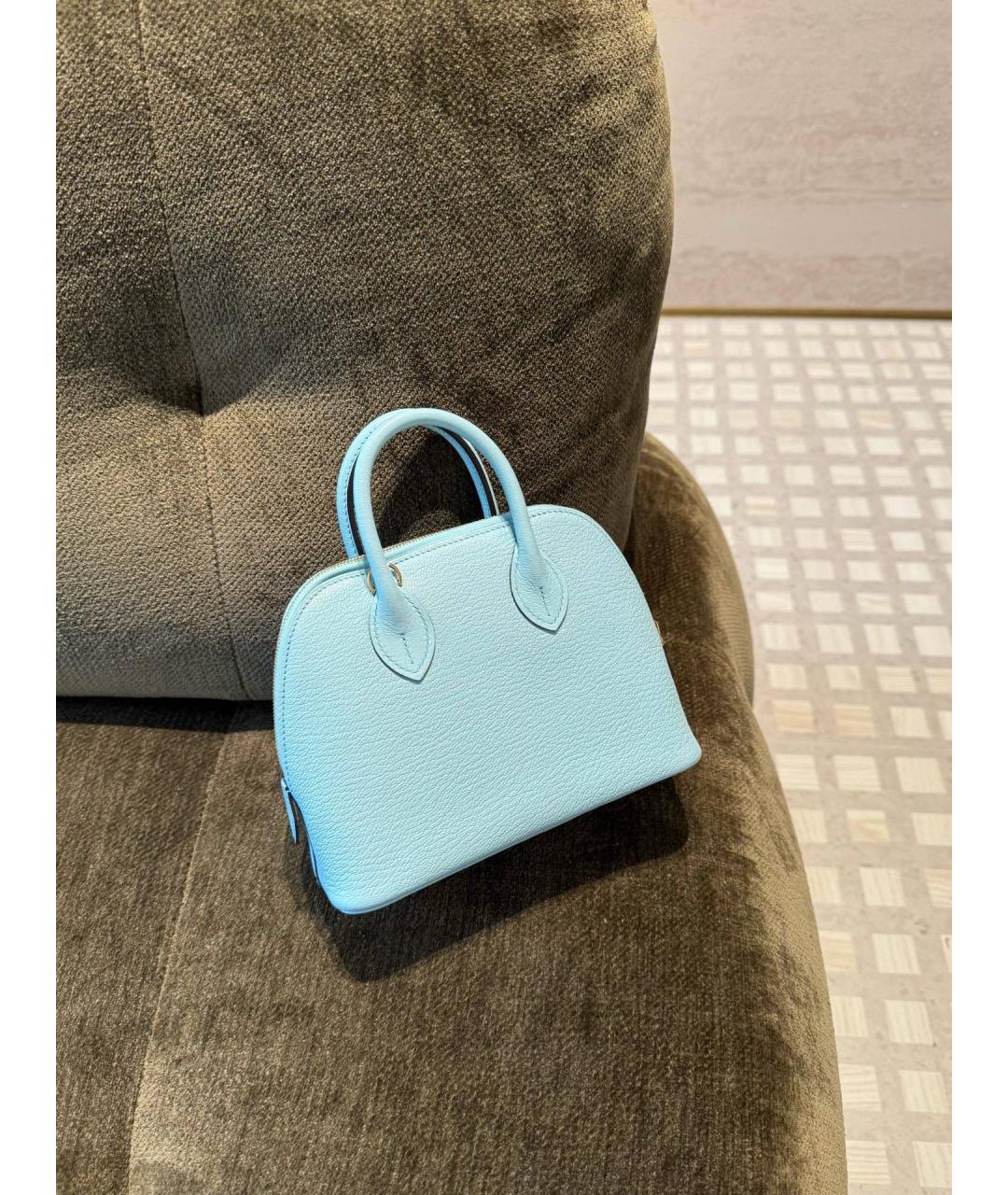 HERMES Голубая кожаная сумка с короткими ручками, фото 3