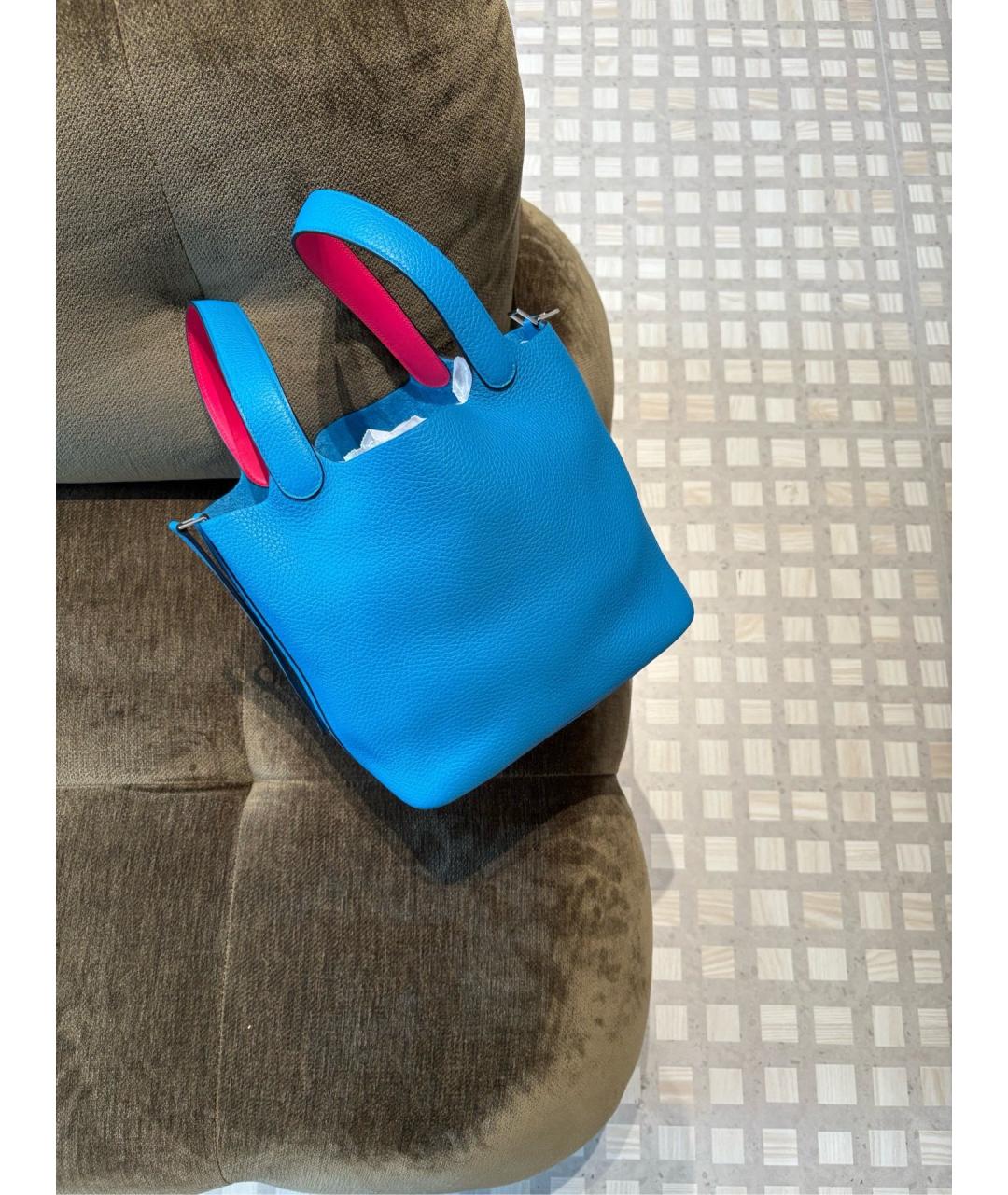 HERMES Синяя кожаная сумка с короткими ручками, фото 2