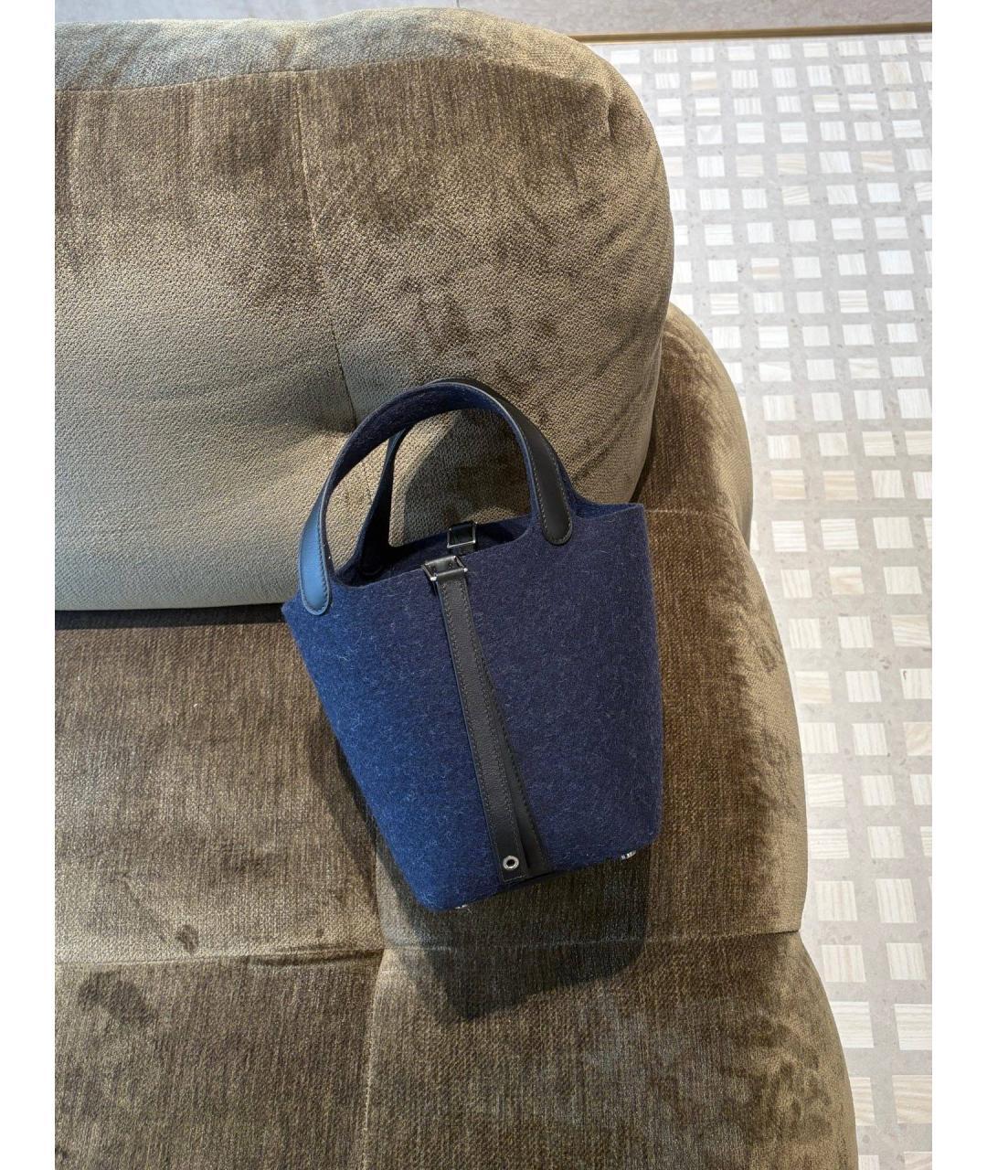 HERMES Синяя кожаная сумка с короткими ручками, фото 3