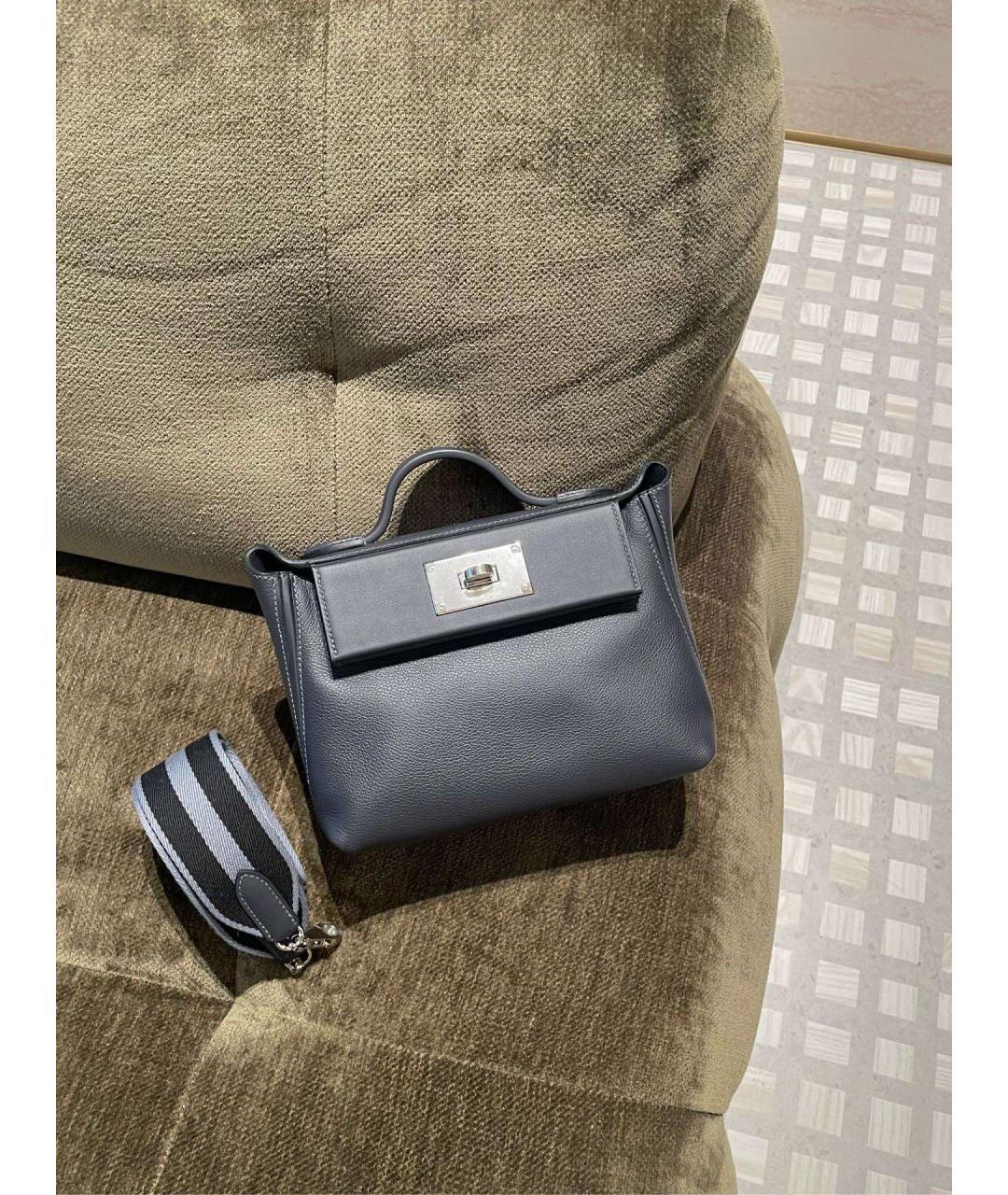 HERMES Серая кожаная сумка с короткими ручками, фото 3