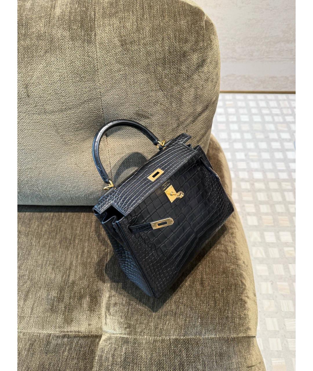 HERMES Черная кожаная сумка с короткими ручками, фото 3