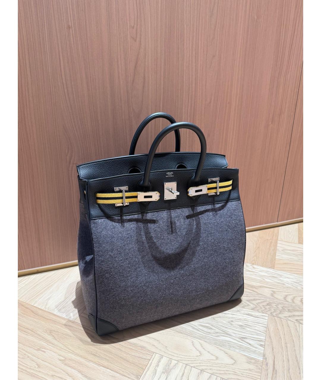 HERMES Серая твидовая сумка с короткими ручками, фото 3