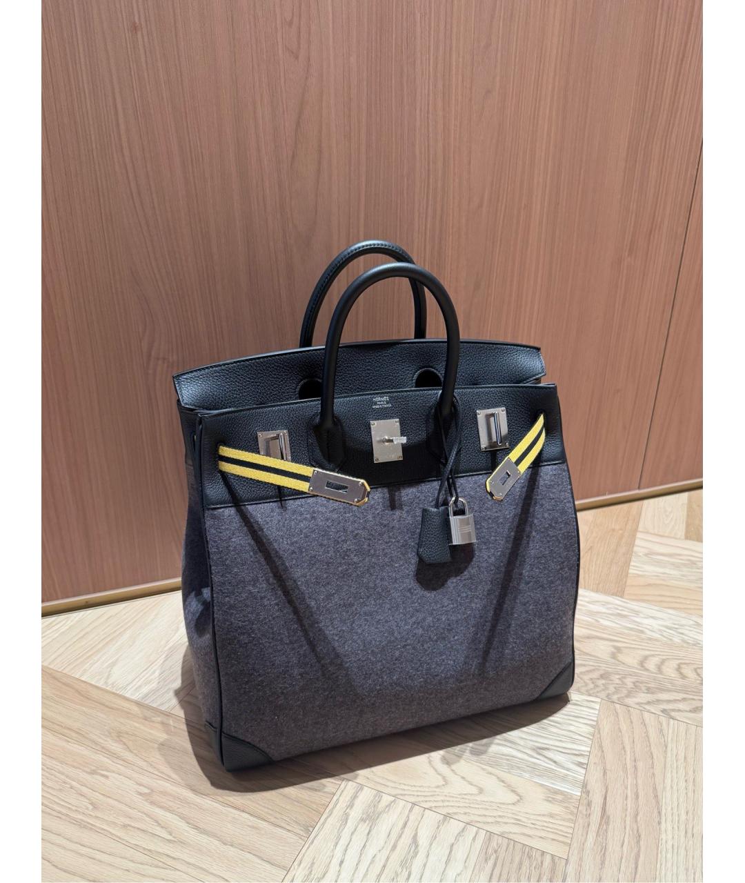 HERMES Серая твидовая сумка с короткими ручками, фото 4