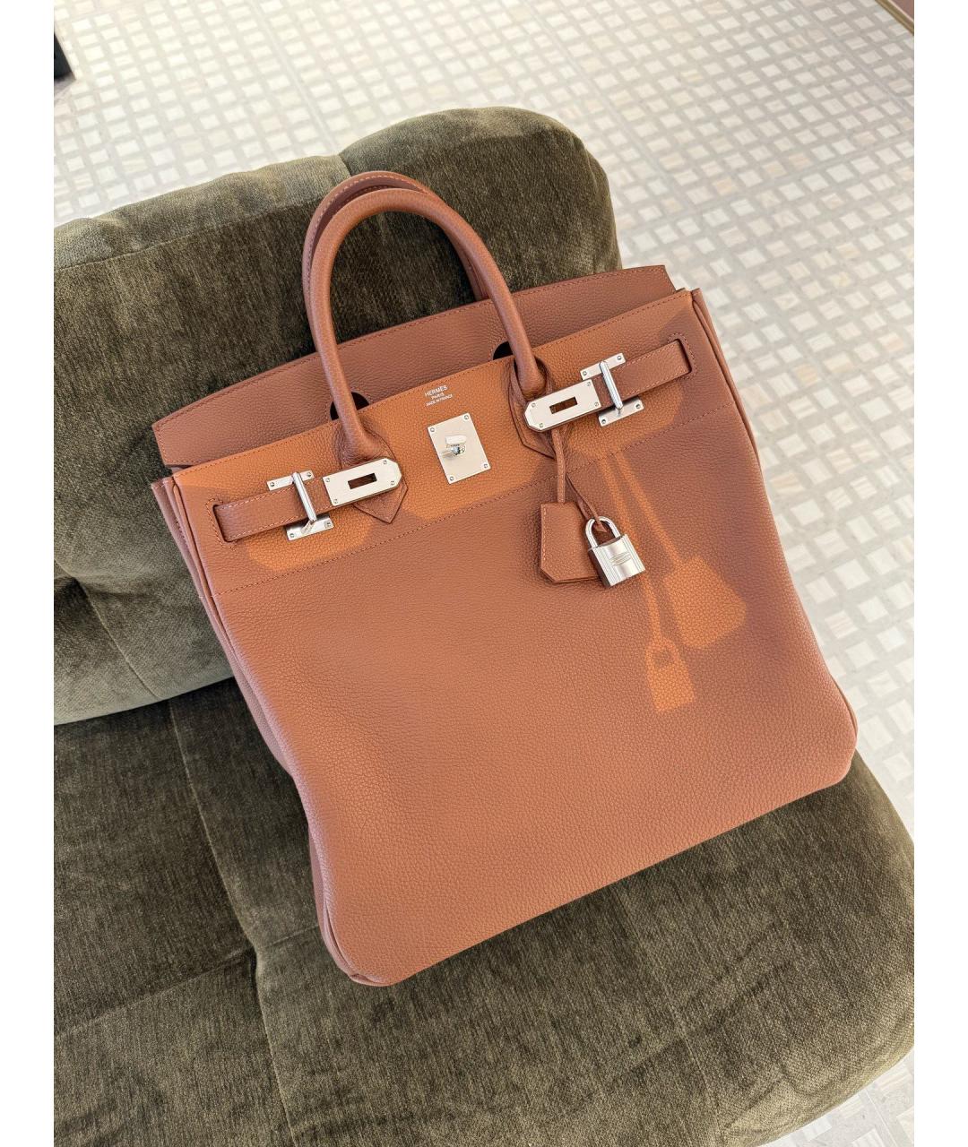 HERMES Коричневая кожаная сумка с короткими ручками, фото 2
