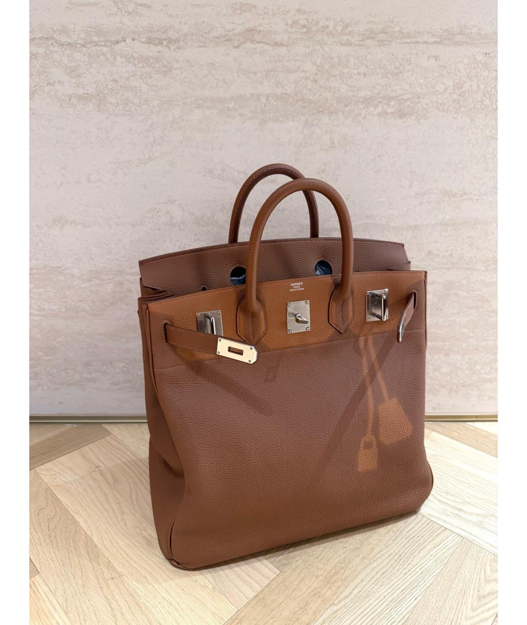 HERMES Коричневая кожаная сумка с короткими ручками, фото 3