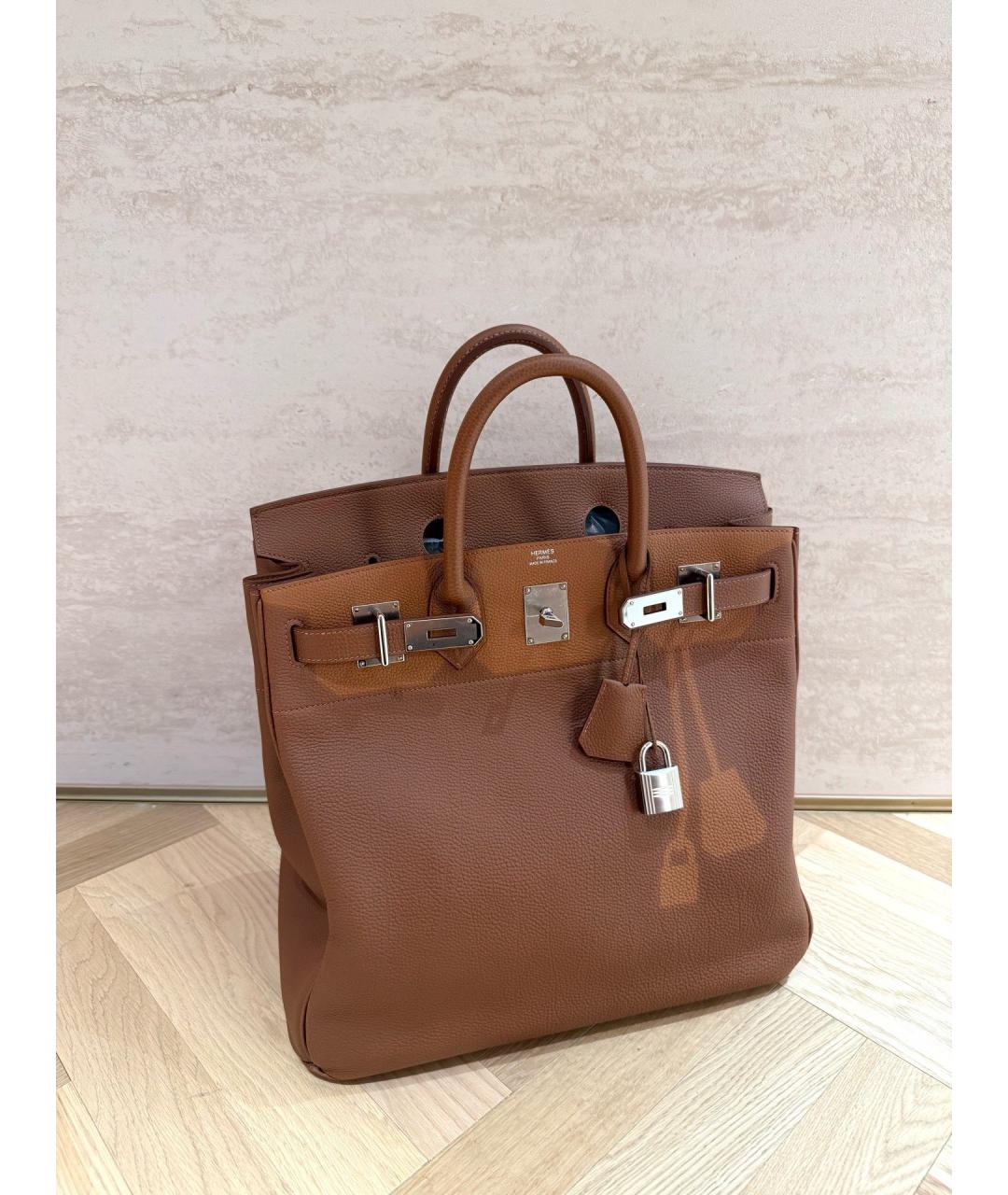 HERMES Коричневая кожаная сумка с короткими ручками, фото 6