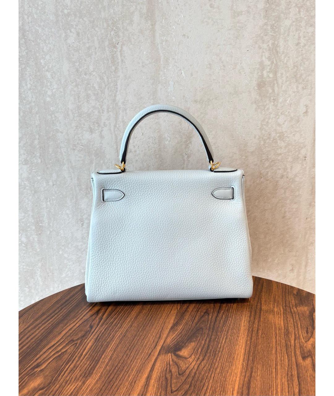 HERMES Голубая кожаная сумка с короткими ручками, фото 6