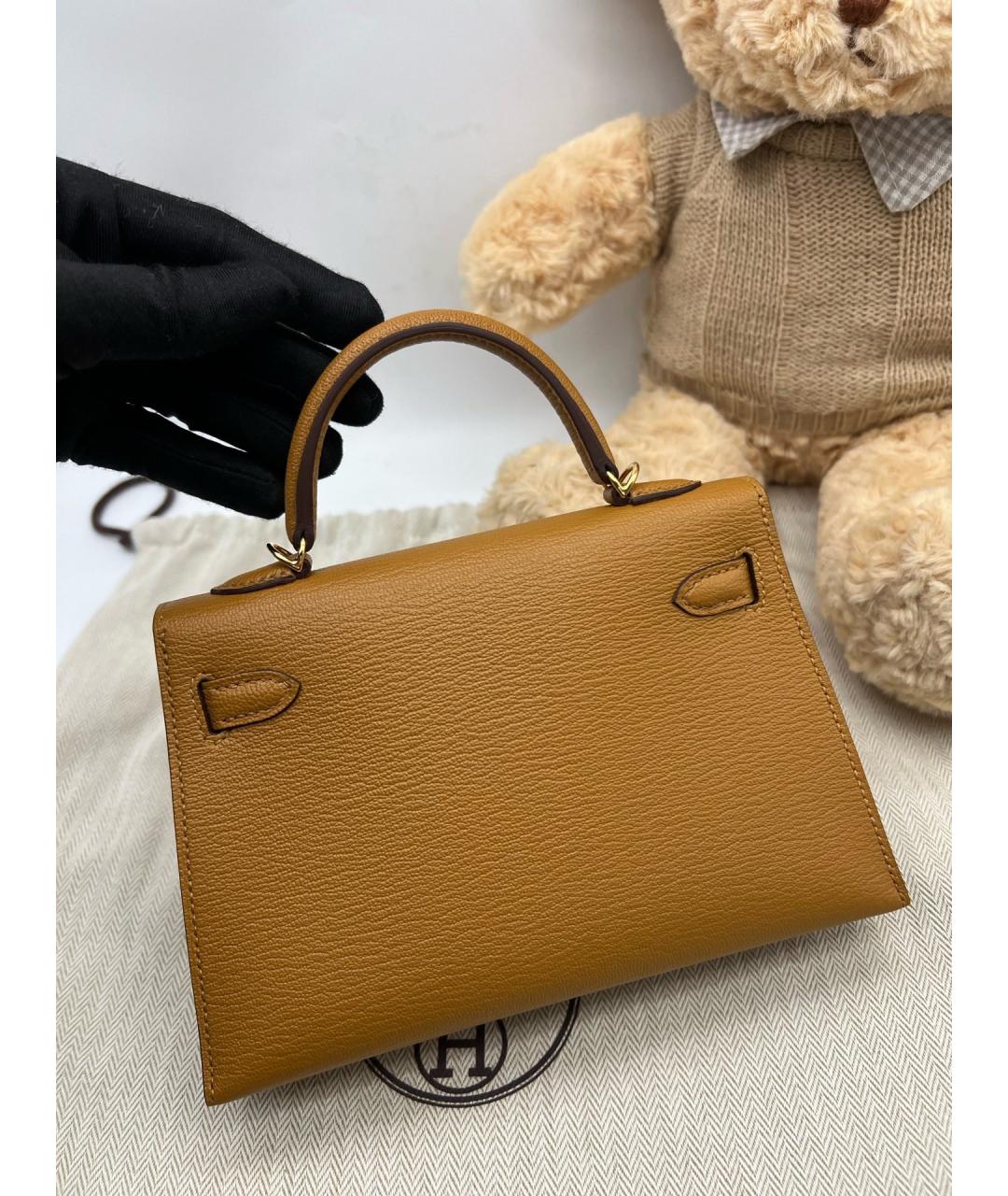 HERMES Коричневая кожаная сумка с короткими ручками, фото 3