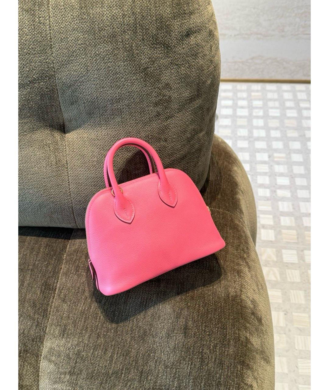 HERMES Розовая кожаная сумка с короткими ручками, фото 3