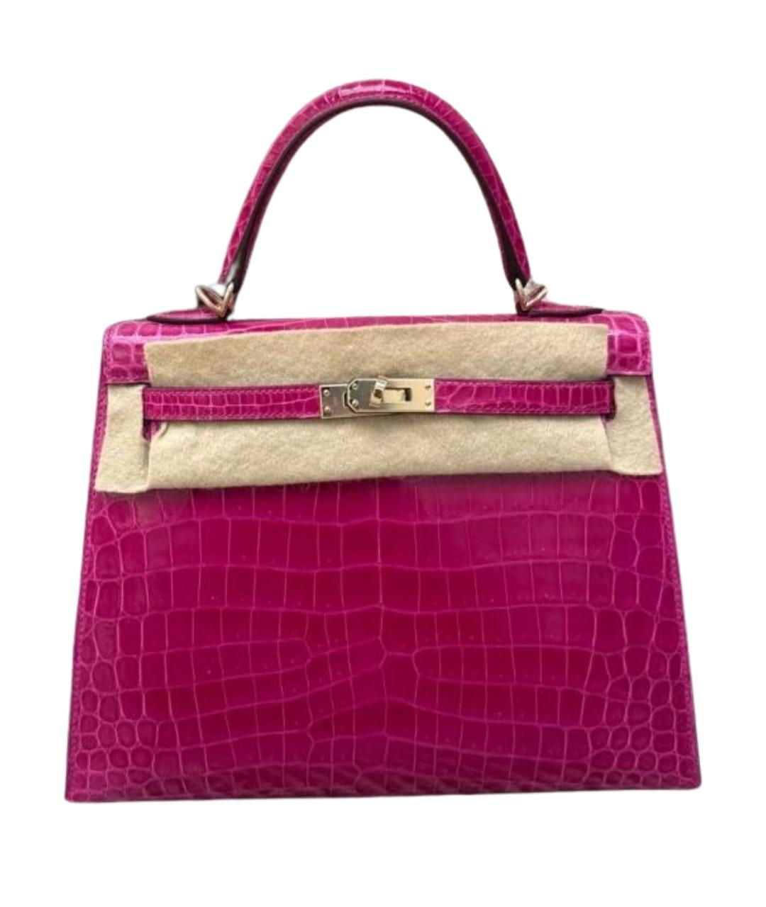 HERMES Фуксия сумка с короткими ручками из экзотической кожи, фото 1