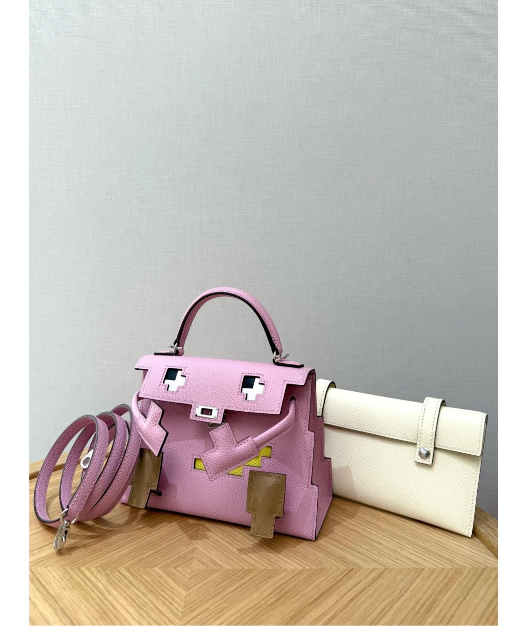 HERMES Розовая кожаная сумка с короткими ручками, фото 4