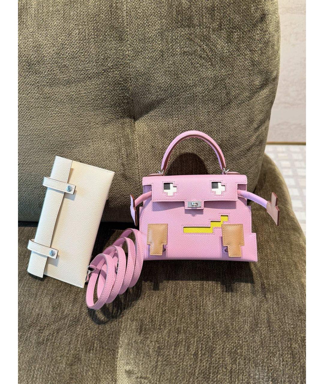 HERMES Розовая кожаная сумка с короткими ручками, фото 2
