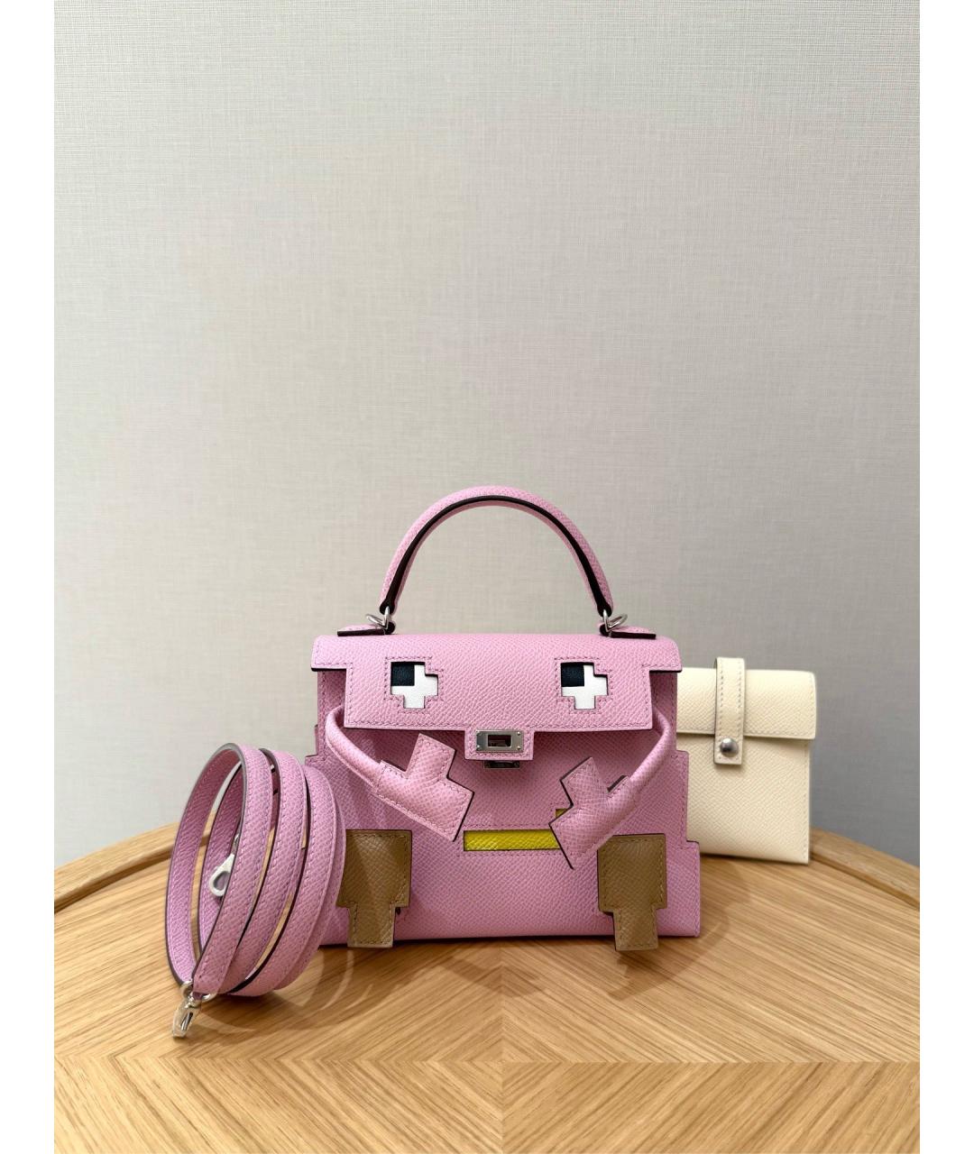 HERMES Розовая кожаная сумка с короткими ручками, фото 5