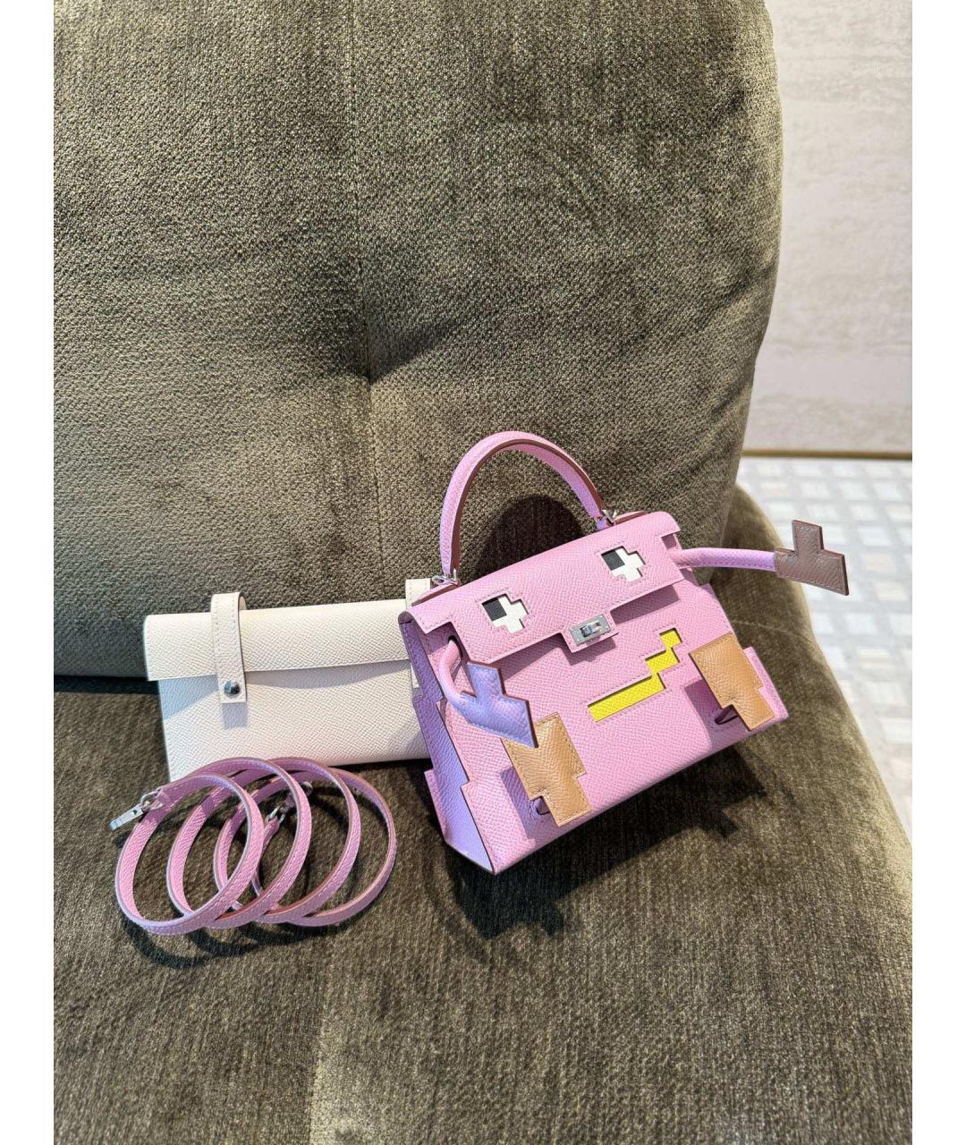 HERMES Розовая кожаная сумка с короткими ручками, фото 3