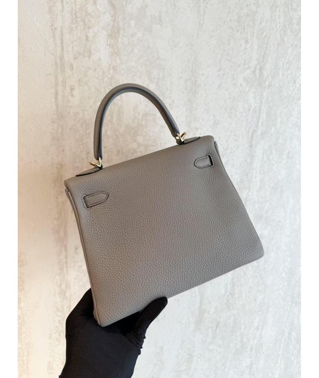 HERMES Серая кожаная сумка с короткими ручками, фото 7