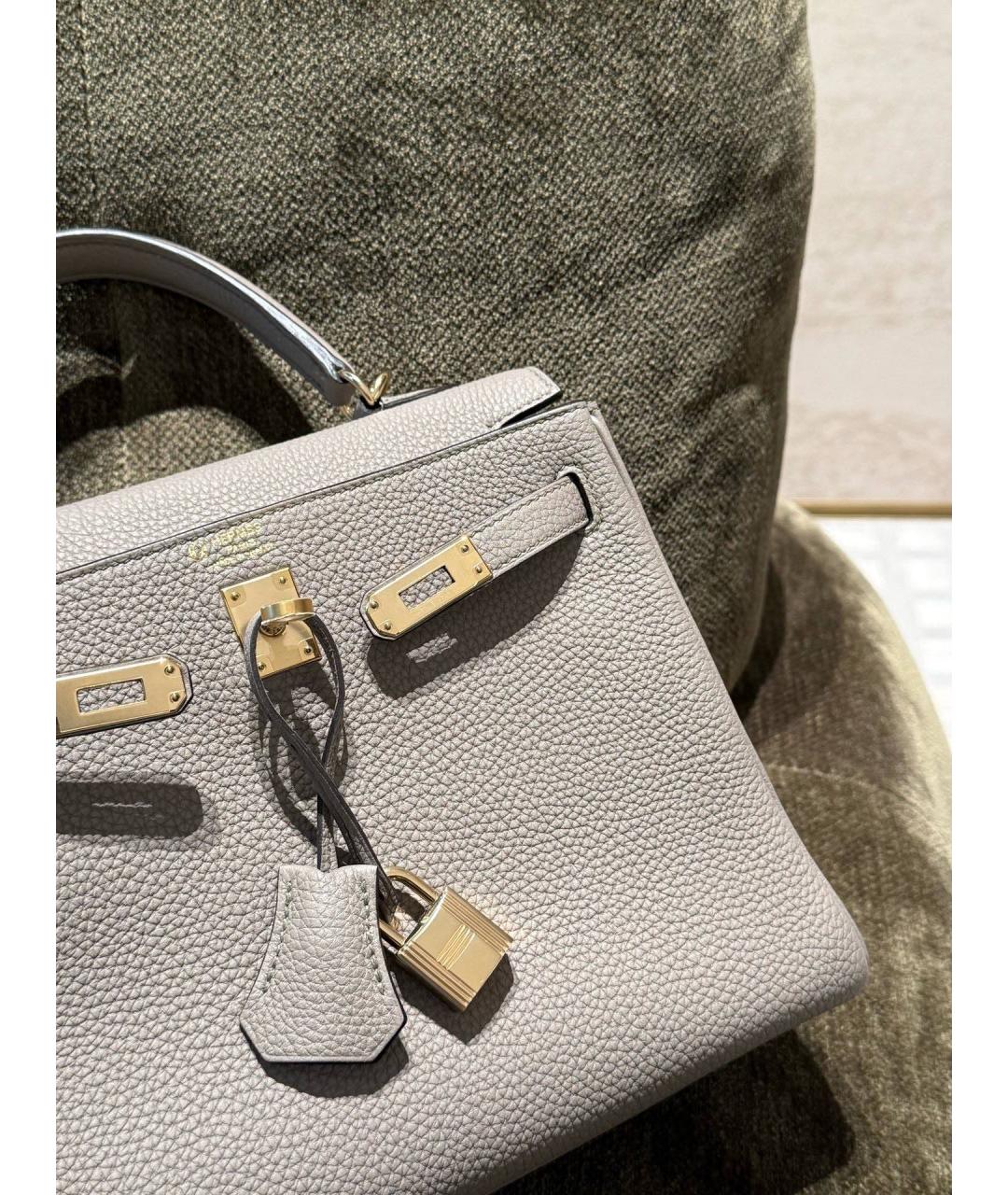 HERMES Серая кожаная сумка с короткими ручками, фото 5