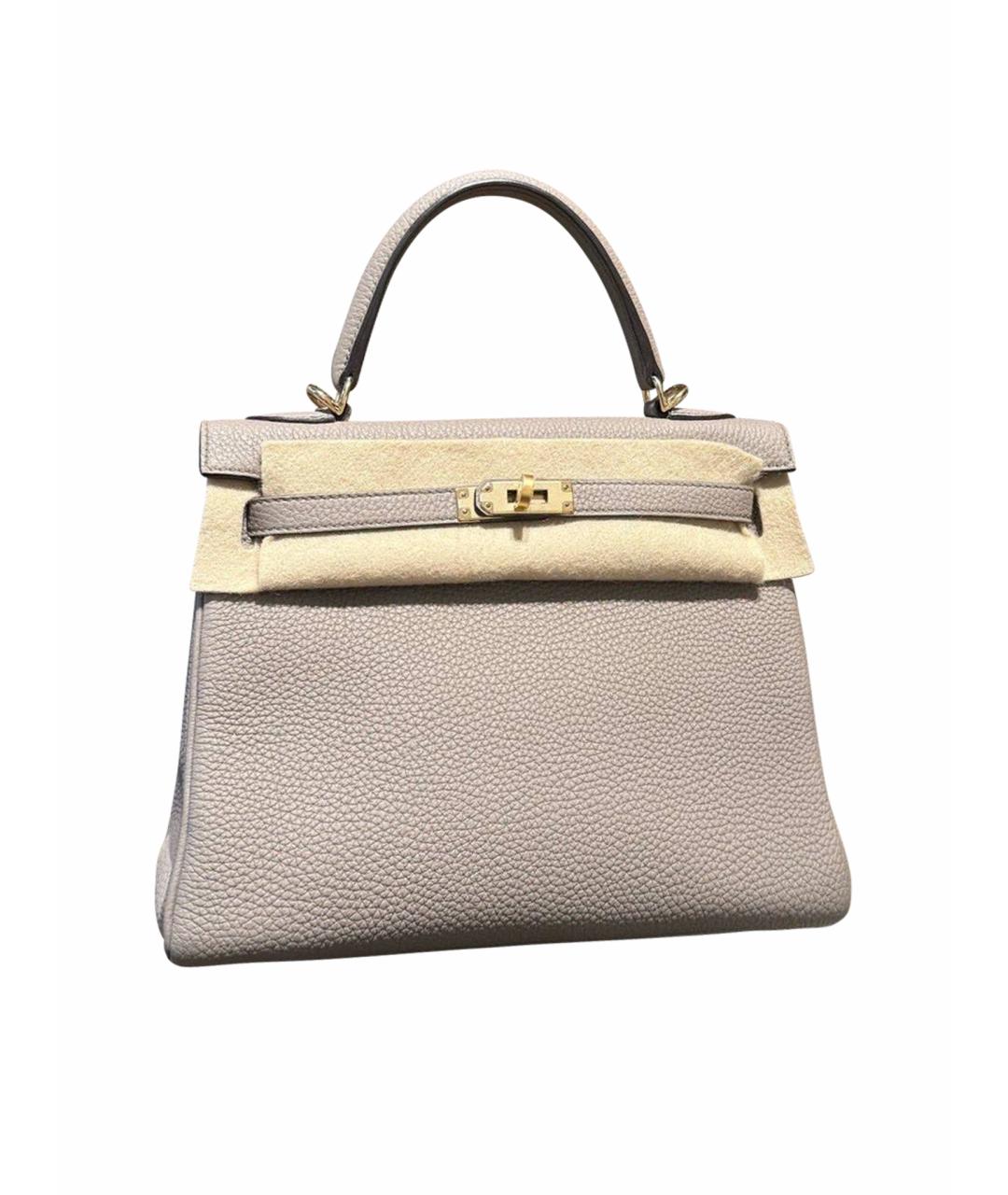 HERMES Серая кожаная сумка с короткими ручками, фото 1