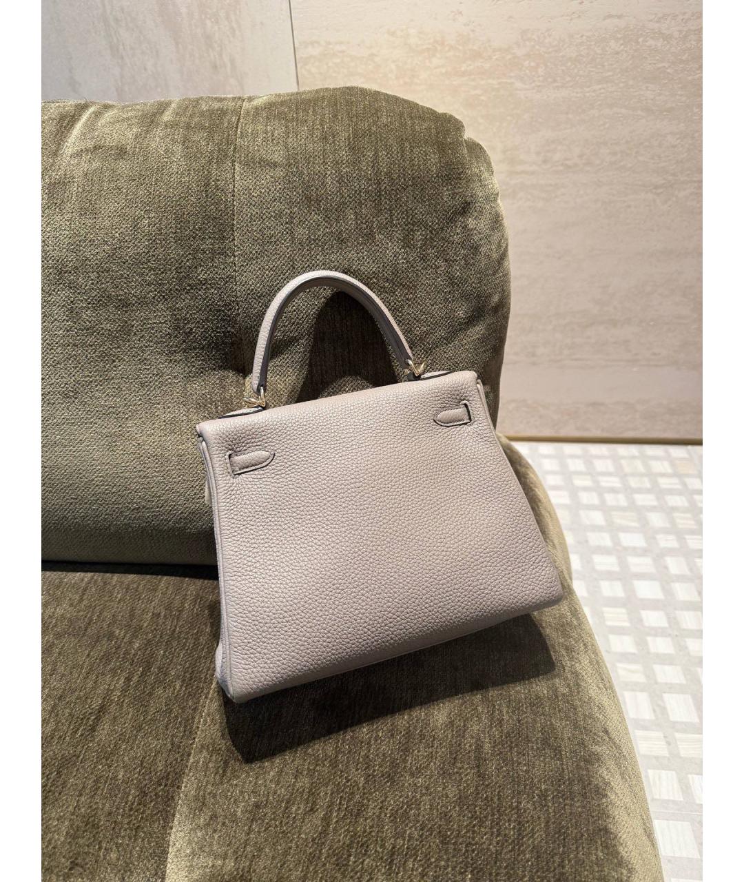 HERMES Серая кожаная сумка с короткими ручками, фото 2