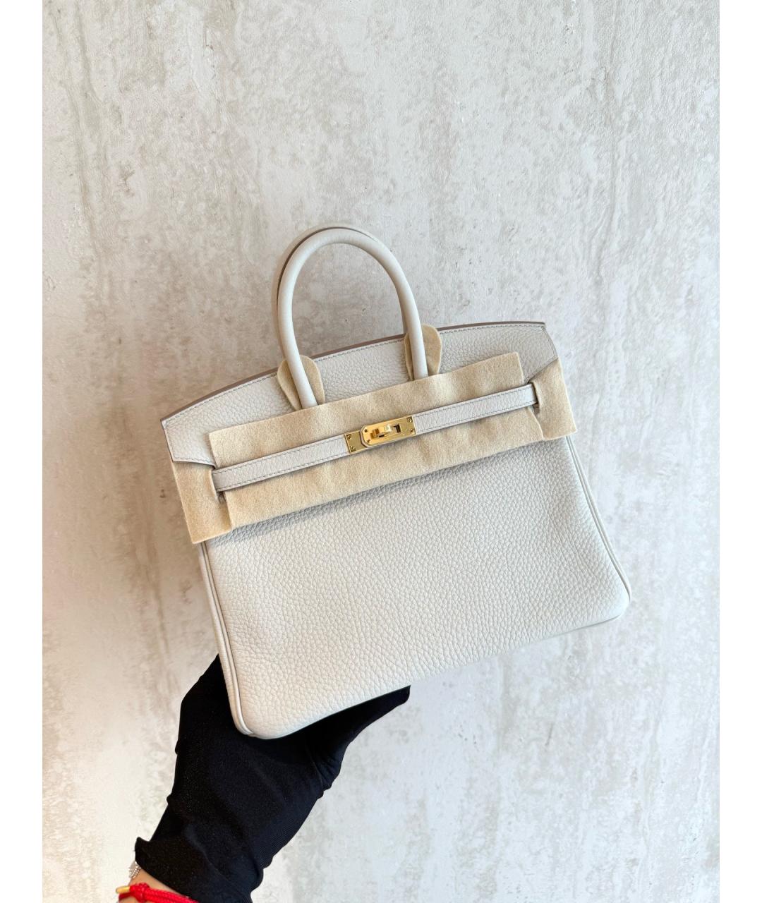 HERMES Белая кожаная сумка с короткими ручками, фото 4