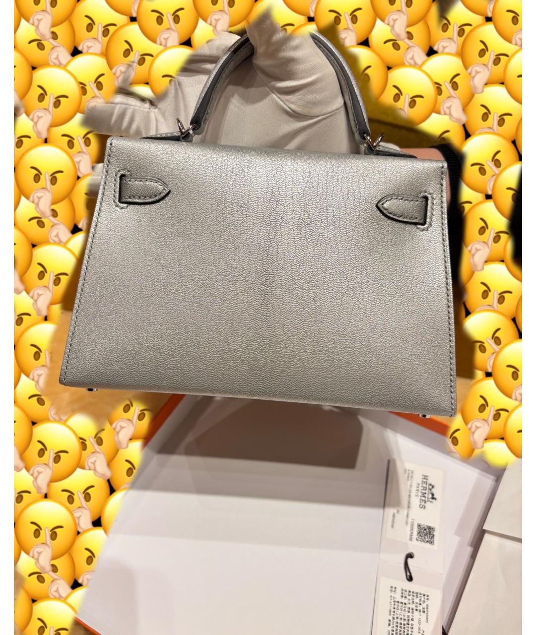 HERMES Серебряная кожаная сумка с короткими ручками, фото 6