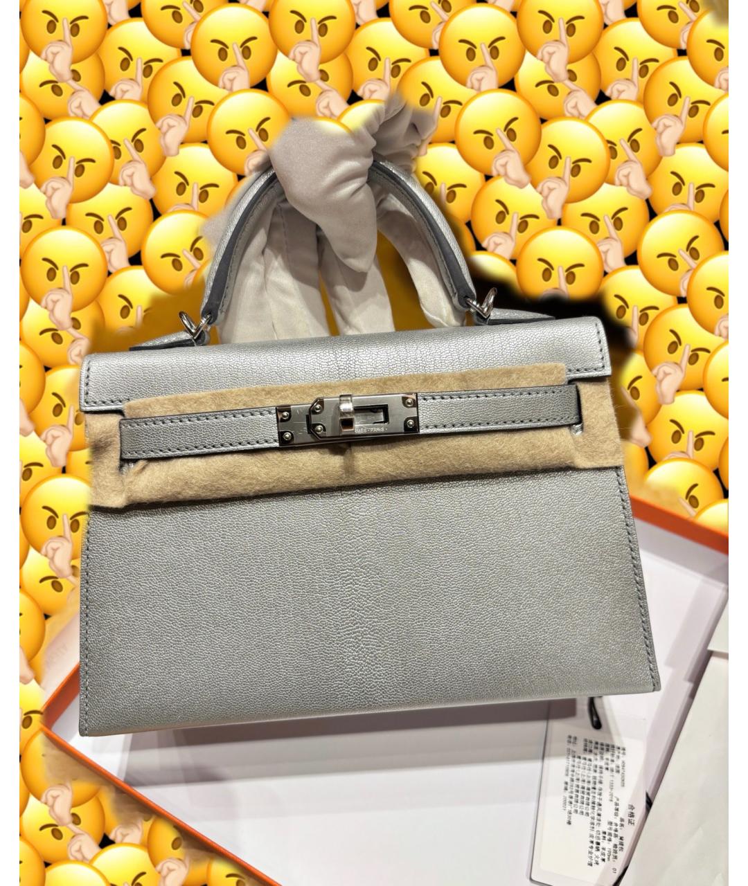 HERMES Серебряная кожаная сумка с короткими ручками, фото 5