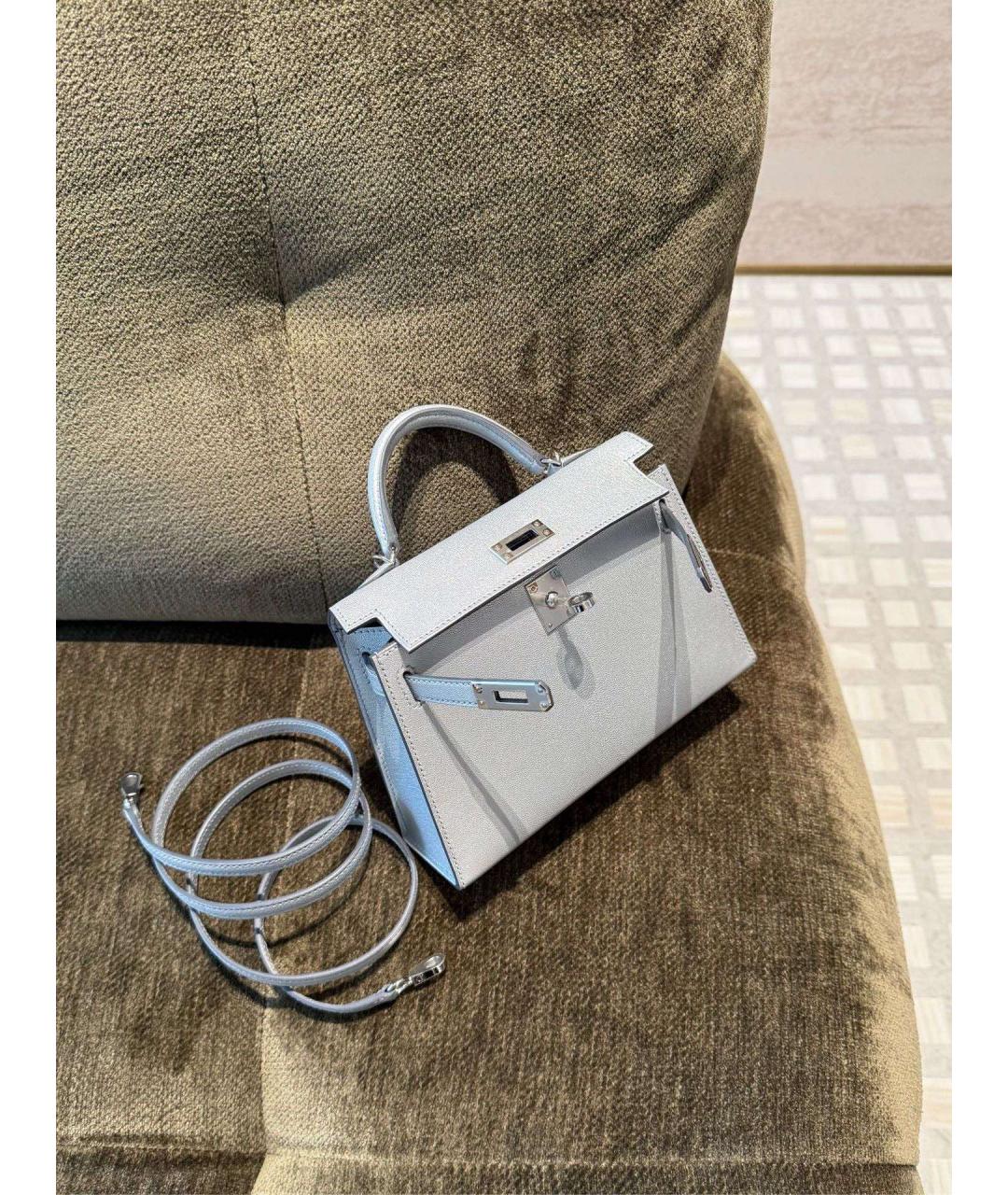 HERMES Серебряная кожаная сумка с короткими ручками, фото 3