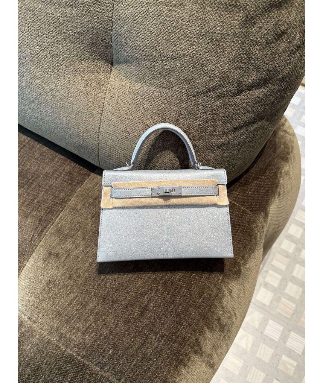 HERMES Серебряная кожаная сумка с короткими ручками, фото 7