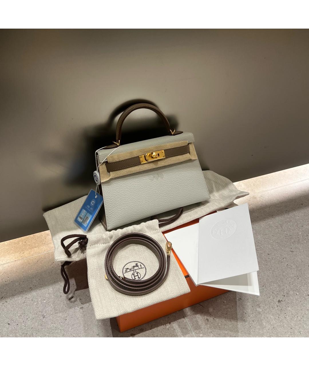 HERMES Серая кожаная сумка с короткими ручками, фото 5