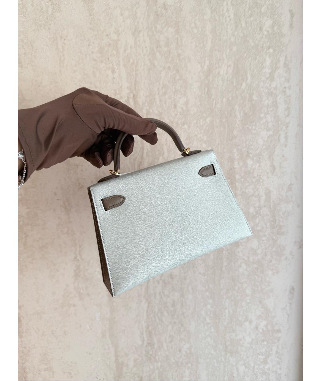 HERMES Серая кожаная сумка с короткими ручками, фото 4