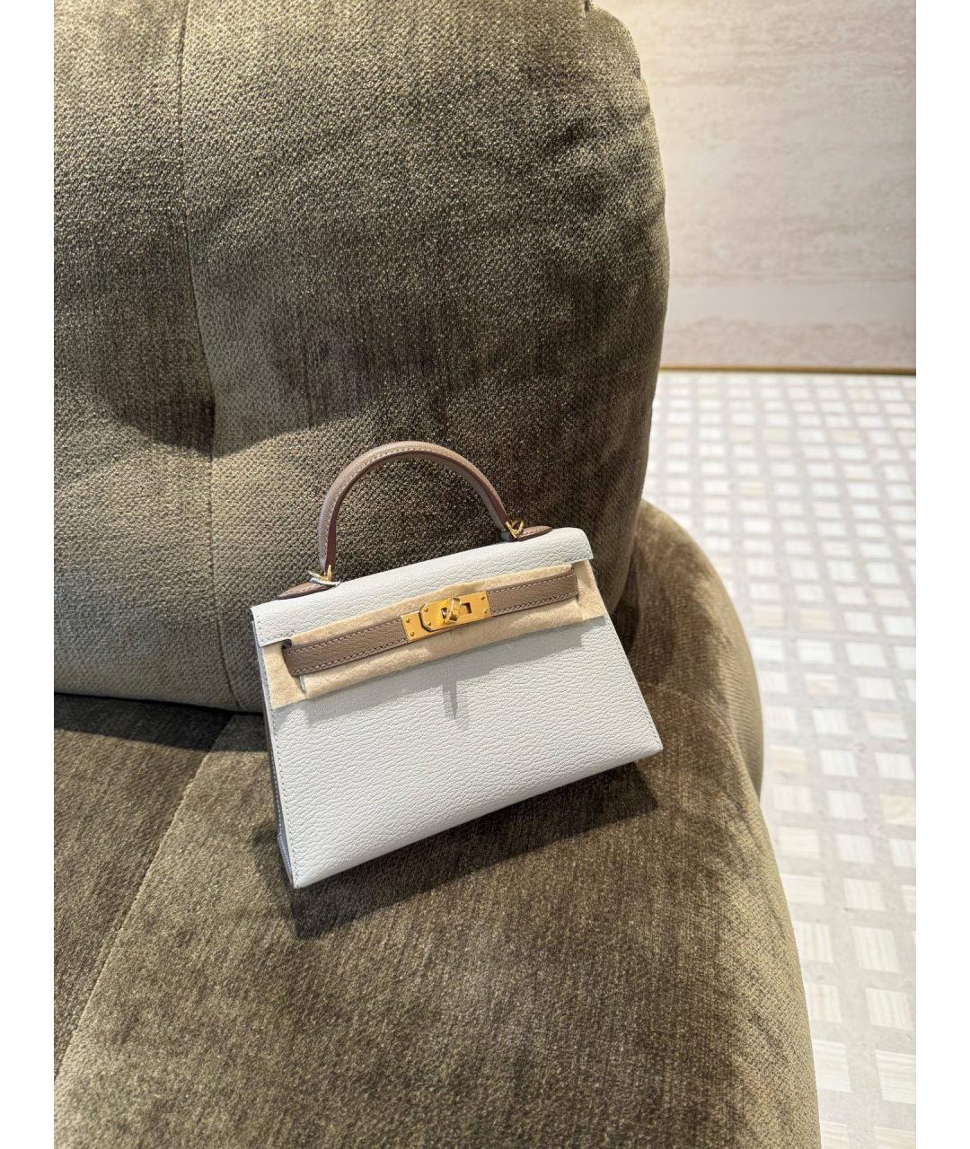 HERMES Серая кожаная сумка с короткими ручками, фото 6