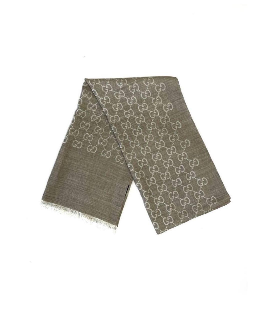 GUCCI Серый шерстяной шарф, фото 5