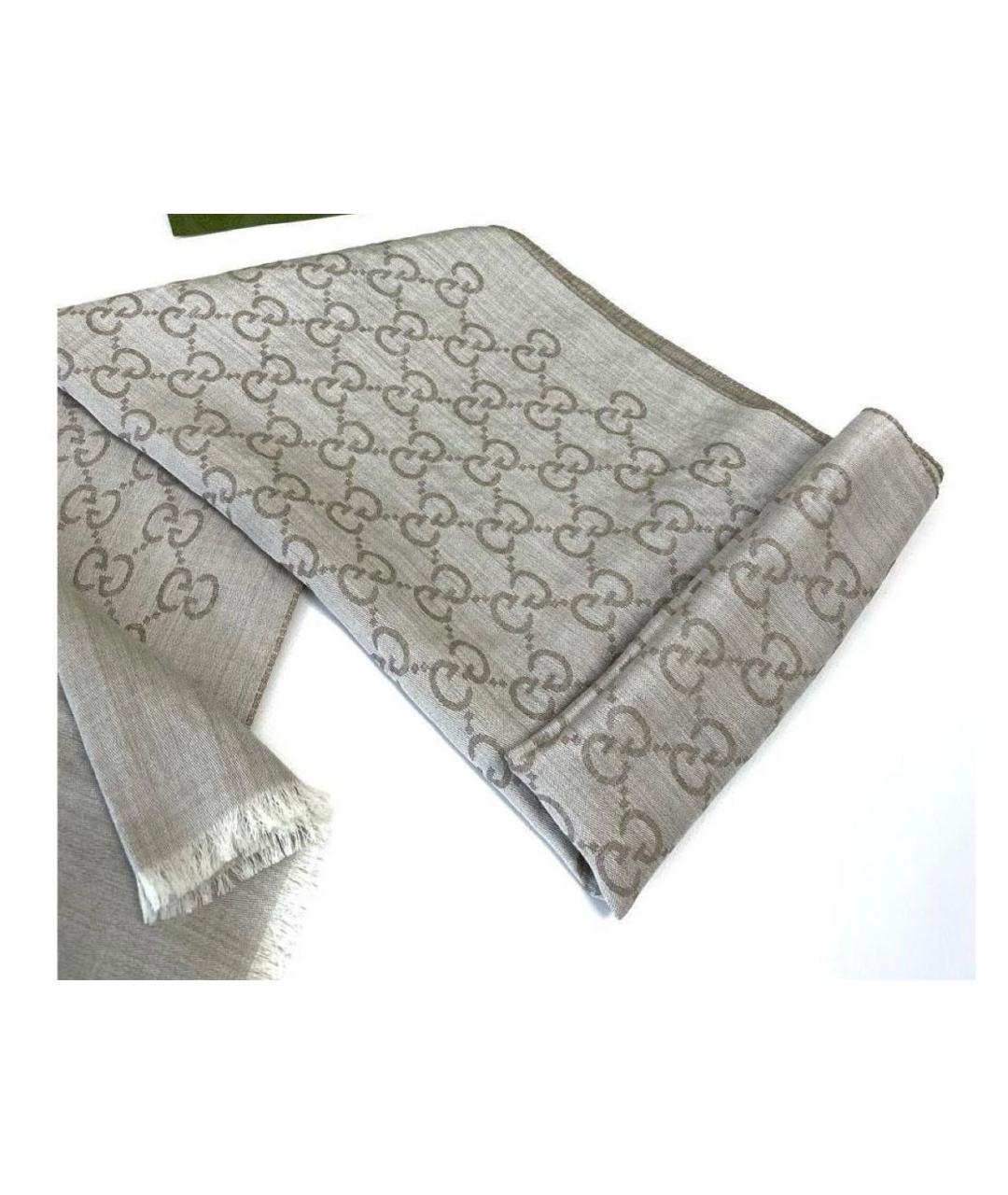 GUCCI Серый шерстяной шарф, фото 2