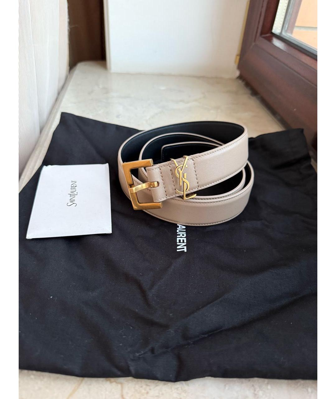 SAINT LAURENT Бежевый кожаный ремень, фото 7