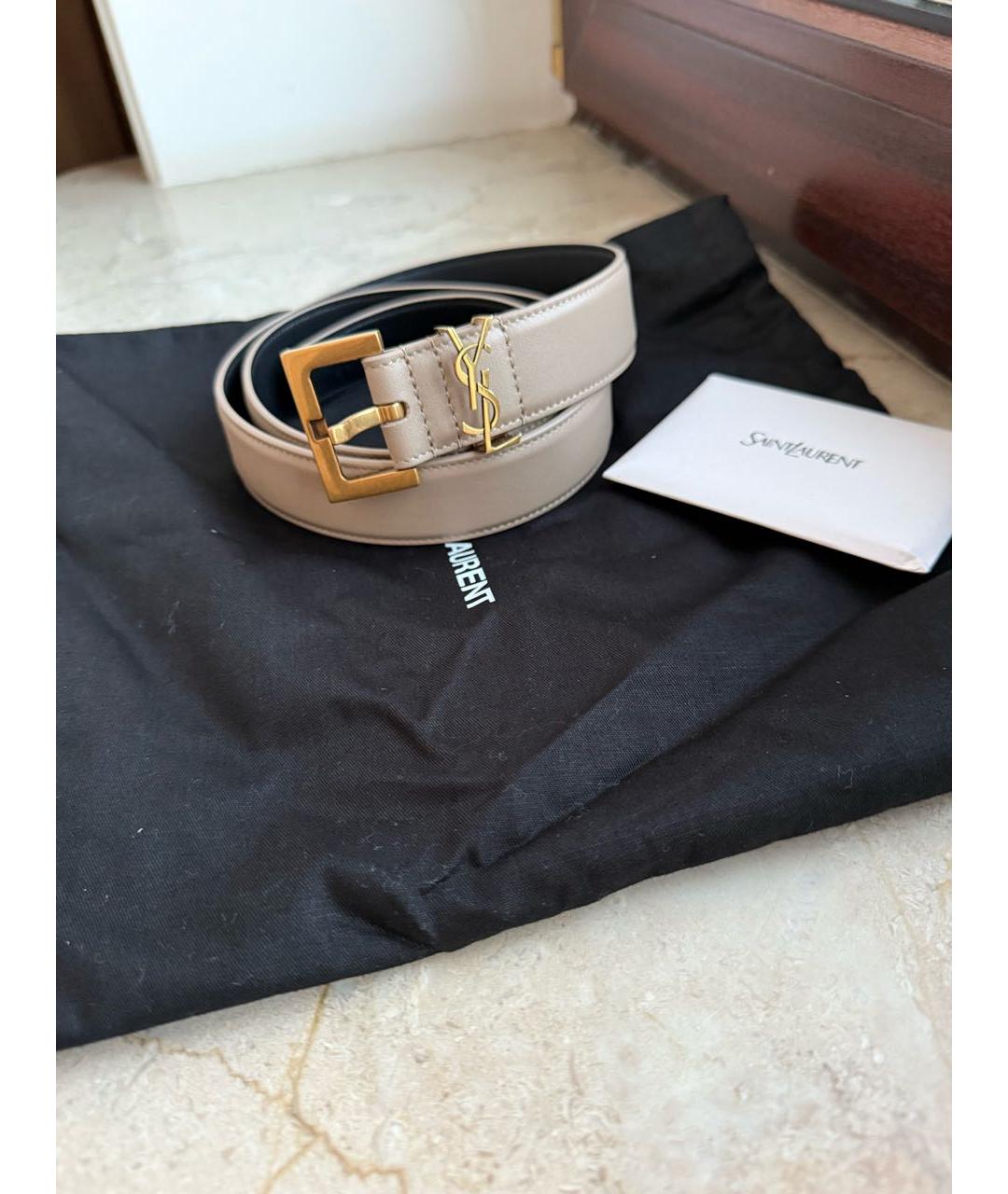 SAINT LAURENT Бежевый кожаный ремень, фото 8