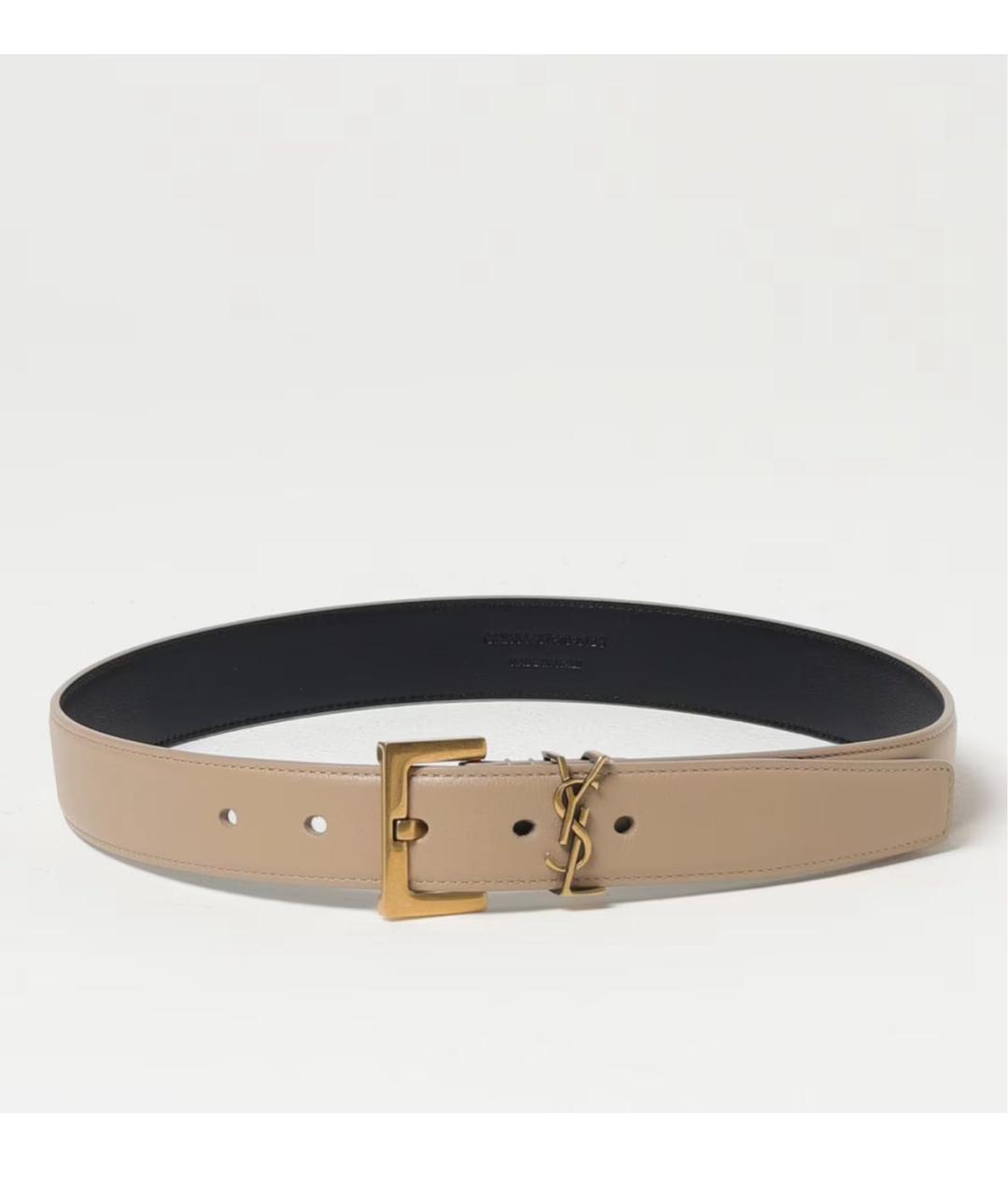 SAINT LAURENT Бежевый кожаный ремень, фото 9