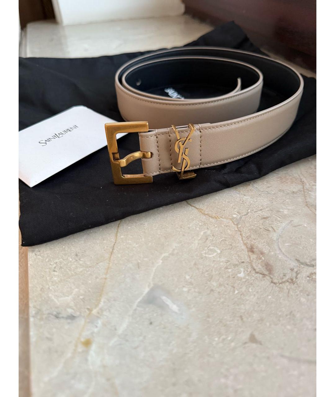 SAINT LAURENT Бежевый кожаный ремень, фото 3