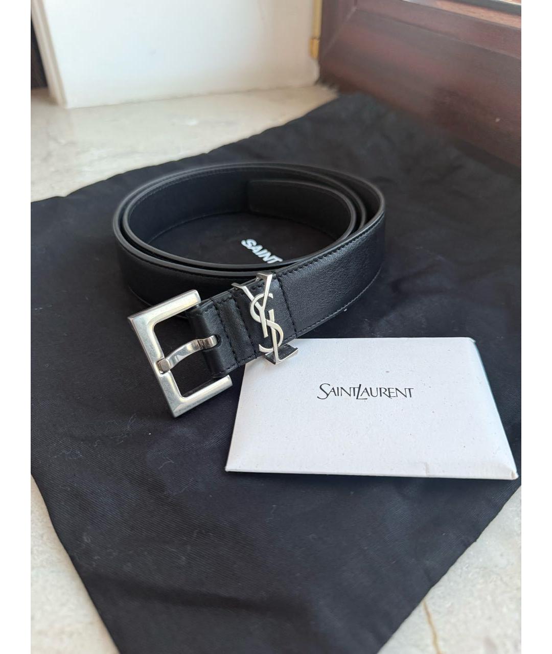 SAINT LAURENT Черный кожаный ремень, фото 3