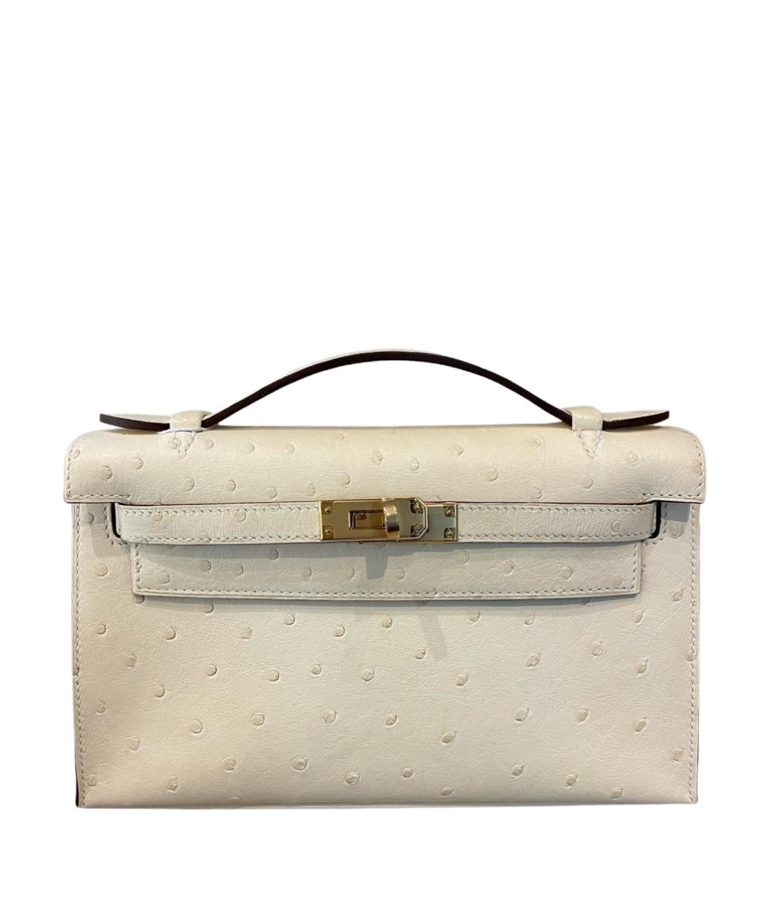 HERMES Белая сумка с короткими ручками из экзотической кожи, фото 1