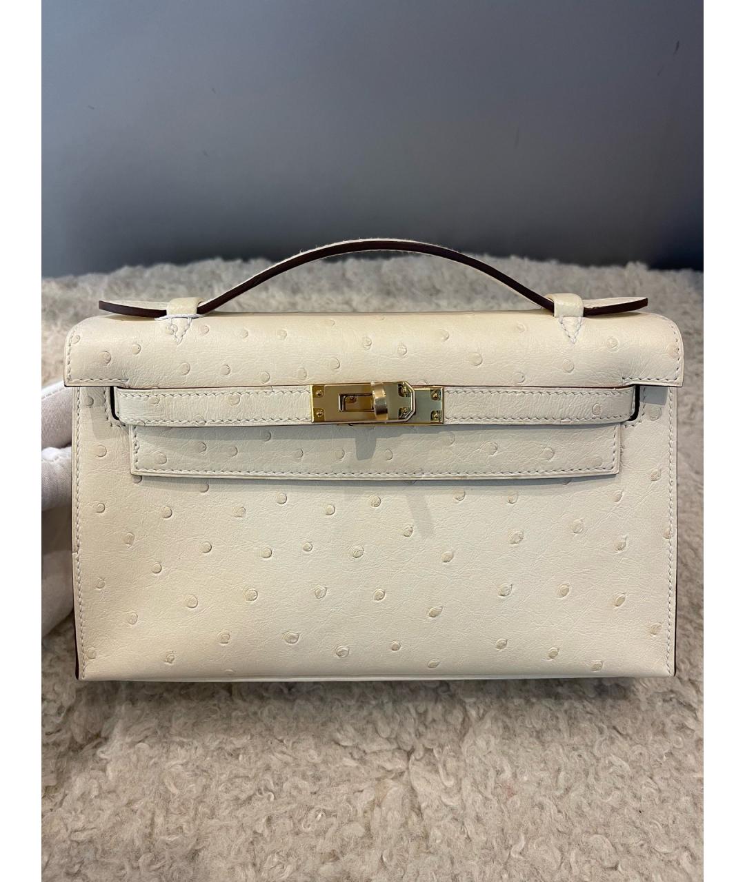 HERMES Белая сумка с короткими ручками из экзотической кожи, фото 9