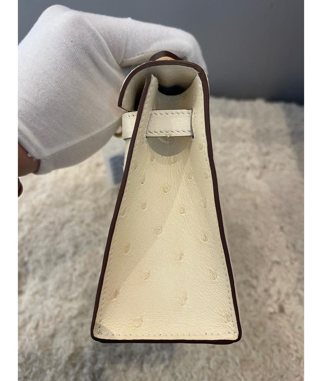 HERMES Белая сумка с короткими ручками из экзотической кожи, фото 4